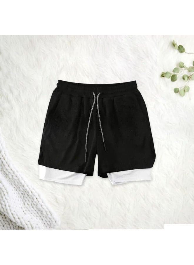 Gym Shorts for Men, Men's Activewear Running Shorts,Drawstring Gym Shorts Men, 2 Layer Loose Athletic Shorts with 4 Pockets