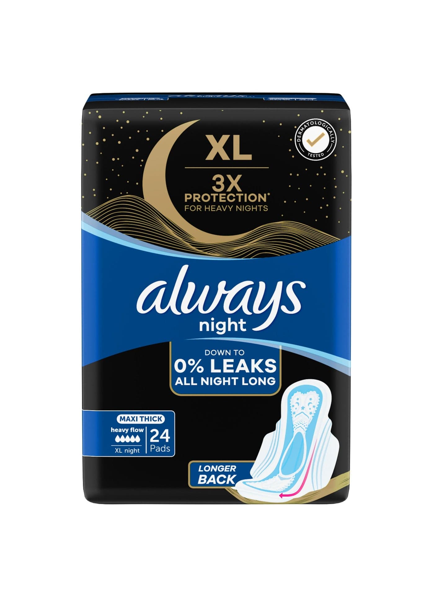 XL Night Pads, 3x Protection for Heavy Nights, Maxi Thick, 24 Pads