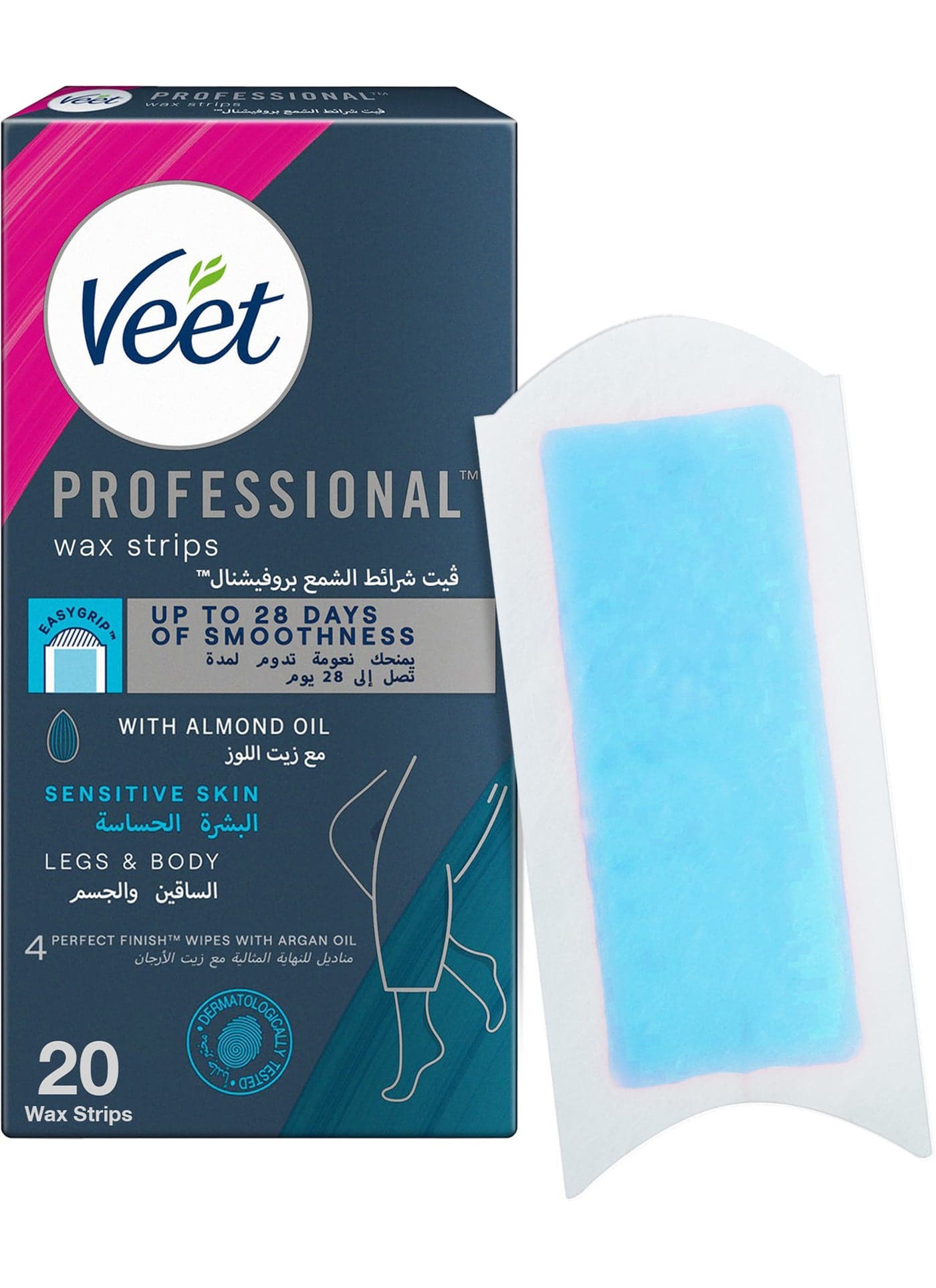 Hair Removal Easy Gel Strips Body And Legs For Sensitive Skin Soothing Almond Oil 20 Strips 20 Strips