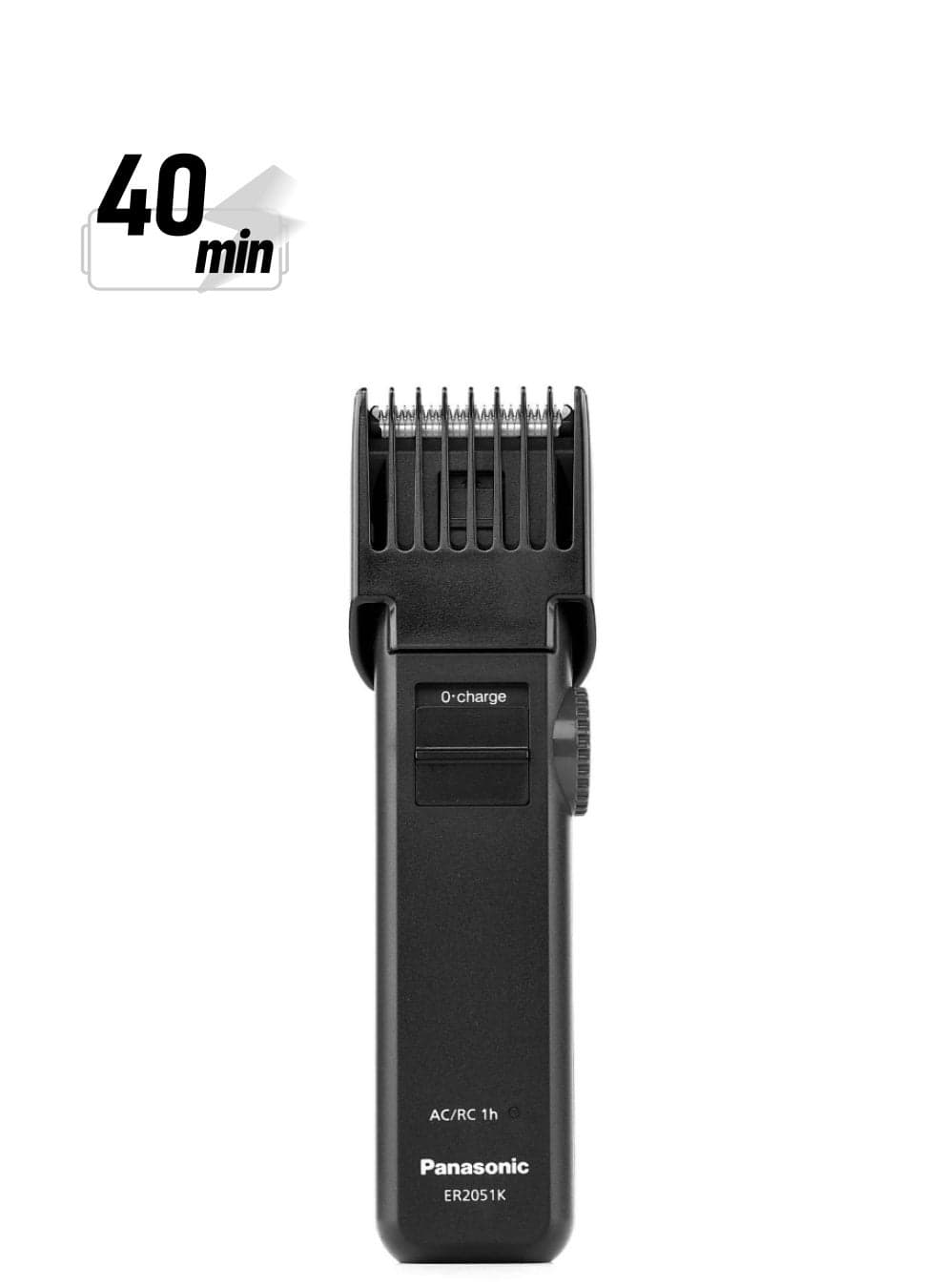 Men's Beard & Body Hair Trimmer,12 Cutting Lengths, 1 Hour Full Charge,40 Min Use, Made In Japan Rechargeable Stainless Steel Blade - ER2051K Black
