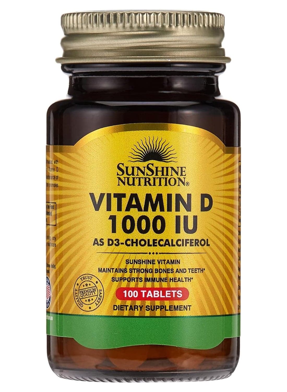 Vitamin D 1000 Iu Infused With Vitamin D3 Cholecalciferol Dietary Supplement Maintains Strong Bones And Teeth Supports Immune Health 100 Tablets