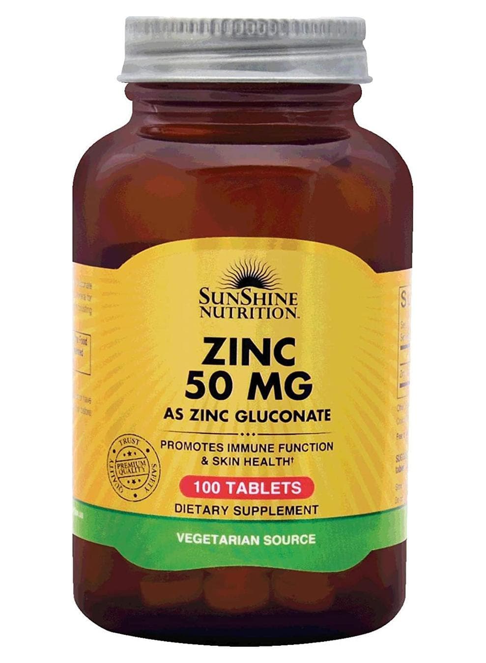 Zinc 50Mg Infused With Zinc Gluconate Promotes Immune Function And Skin Health Dietary Supplement Vegetarian 100 Tablets |