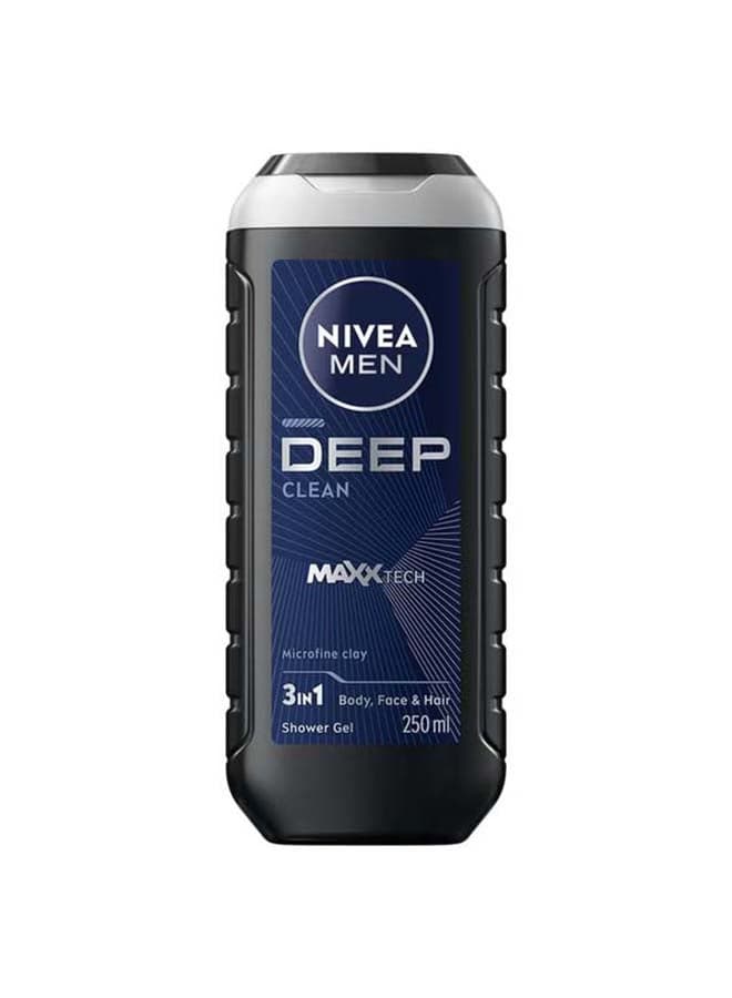 Men Deep Shower Gel 3In1 Body Wash With Micro-Fine Clay Andwoody Scent For Body Face And Hair black 250ml