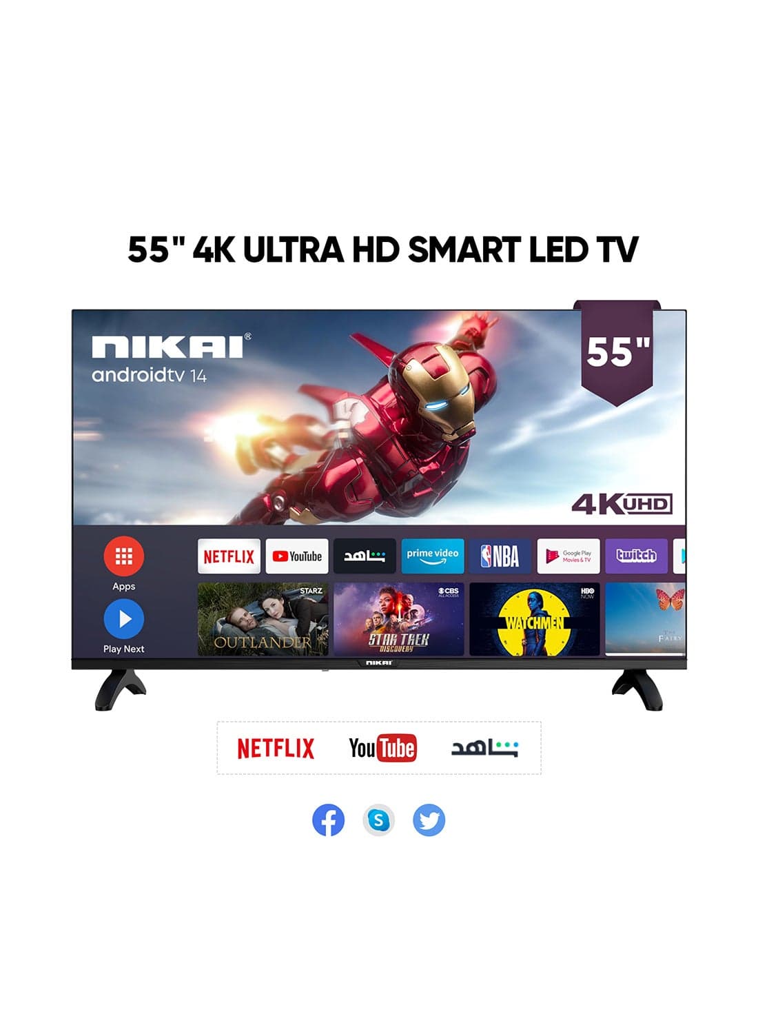 55-Inch 4K UHD Smart Android LED TV | Android OS/GAIA OS | Built-In Wi-Fi & DLNA | Smart Apps including Twitter, Facebook, and Skype | 3 HDMI 2 USB | Quad-Core Processor | 60Hz | 2 Year Warranty | UHD55SLED5 / UHD5510SLED/55NK4KSLED Black
