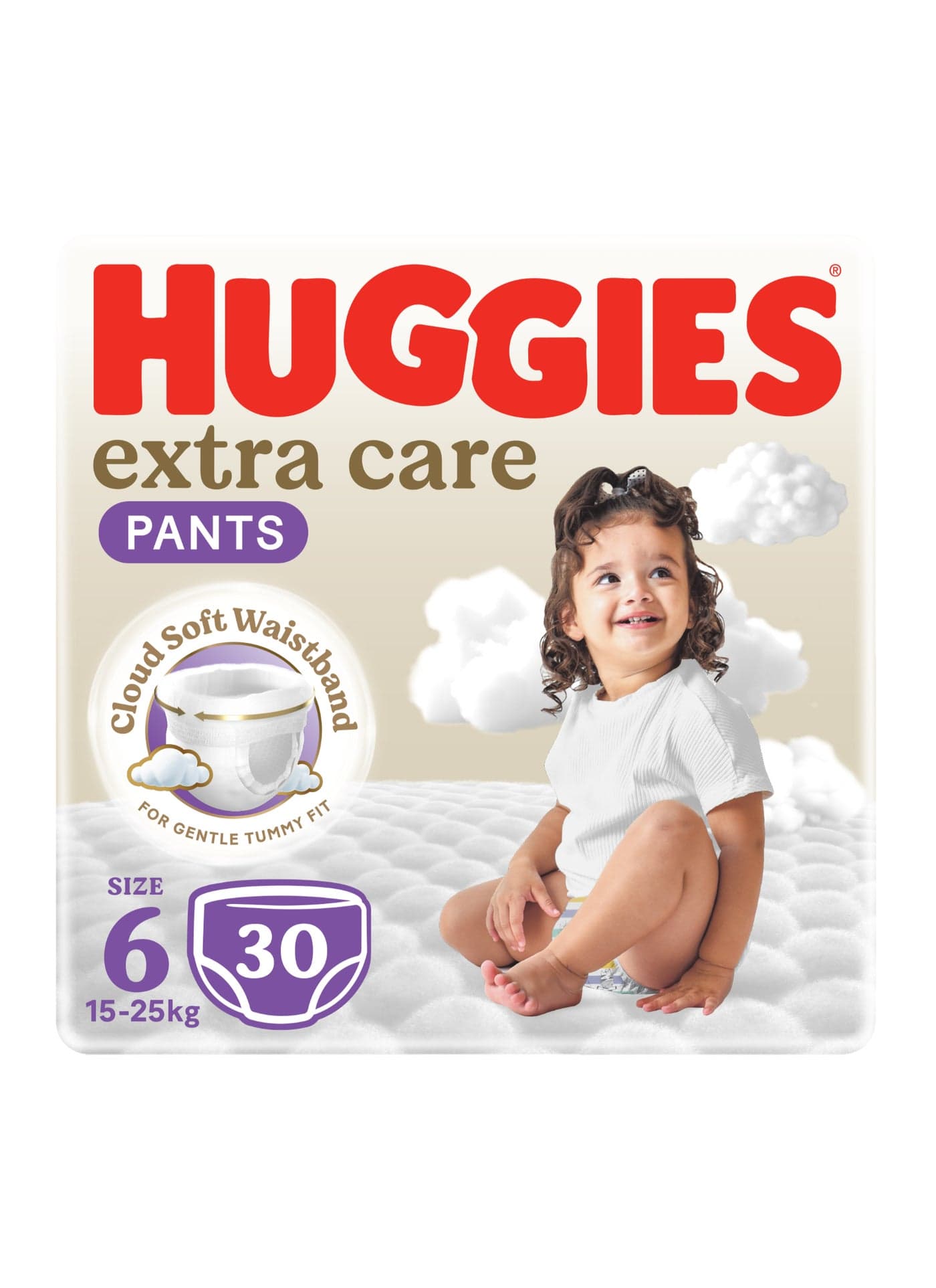 Extra Care Baby Pants Diapers, Size 6, 15 - 25 Kg, 30 Count - Easy On/Off, Cloud Soft Comfort