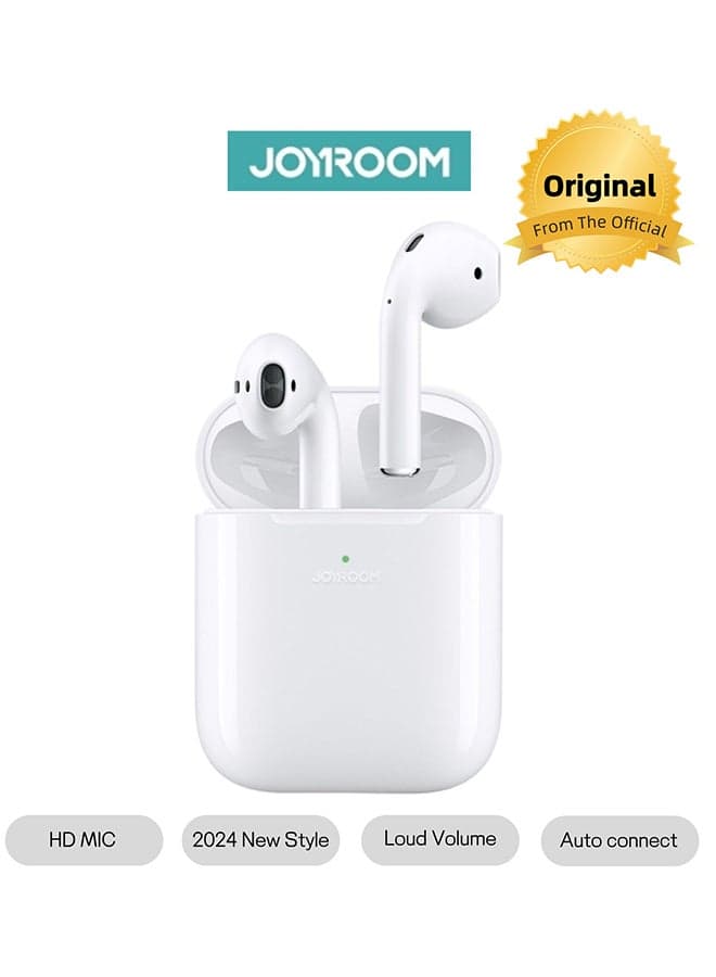 JR-T03S 2024 New Style TWS Semi In-Ear Earphones, Low Latency, In-Ear Detection, One-Click Connection, Heavy Bass, Hifi, HD Mic Wireless Earbuds With Power Box White