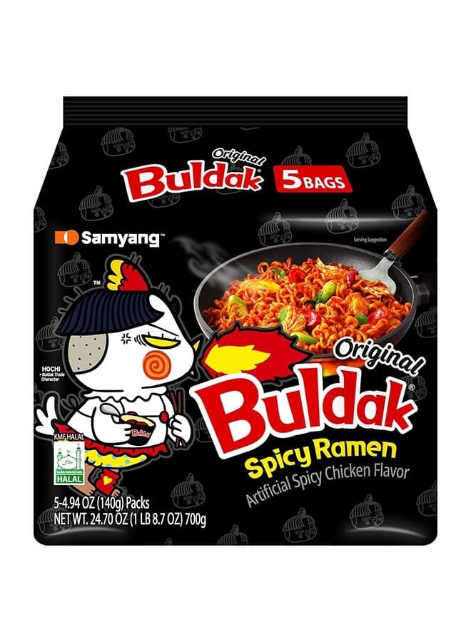 Samyang Buldak Spicy Chicken Ramen Noodles - 5 Pack (4.94 oz each) 140grams Pack of 5