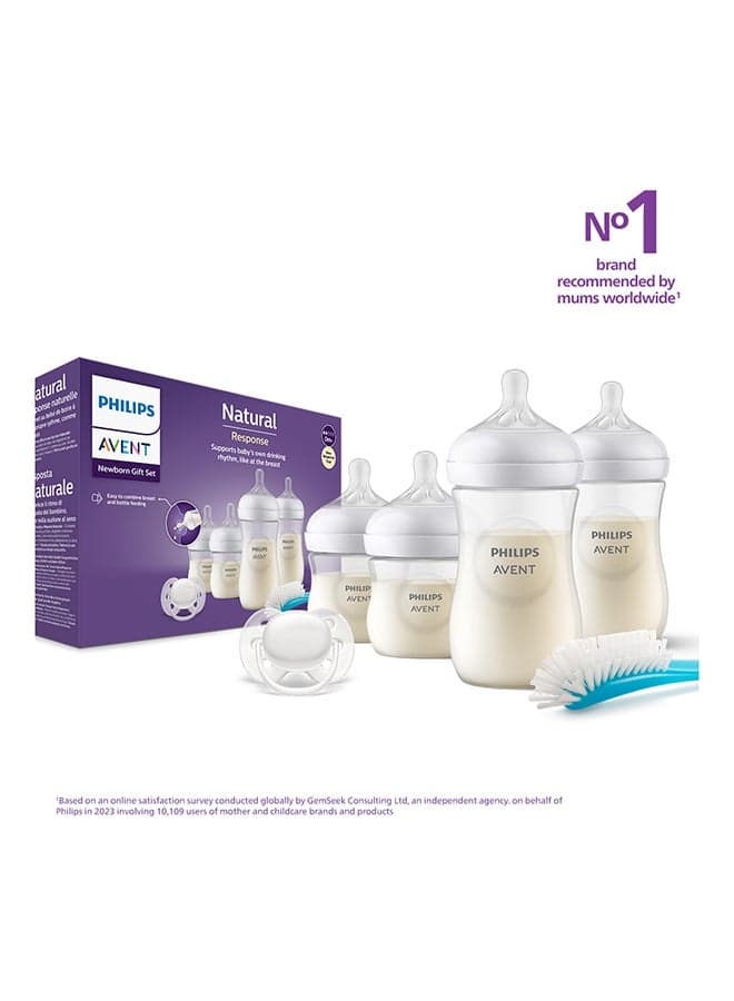 Natural Response Baby Feeding Bottle Newborn Gift Set| 4 Bottles ( 2x260ml, 2x125ml ) With Brush And Soother | 0+ Months | No.1 Brand Recommended By Moms Worldwide |Natural Response Technology Mimics Breastfeeding | Uniquely Designed Nipple Releases Milk Only When Baby Drinks