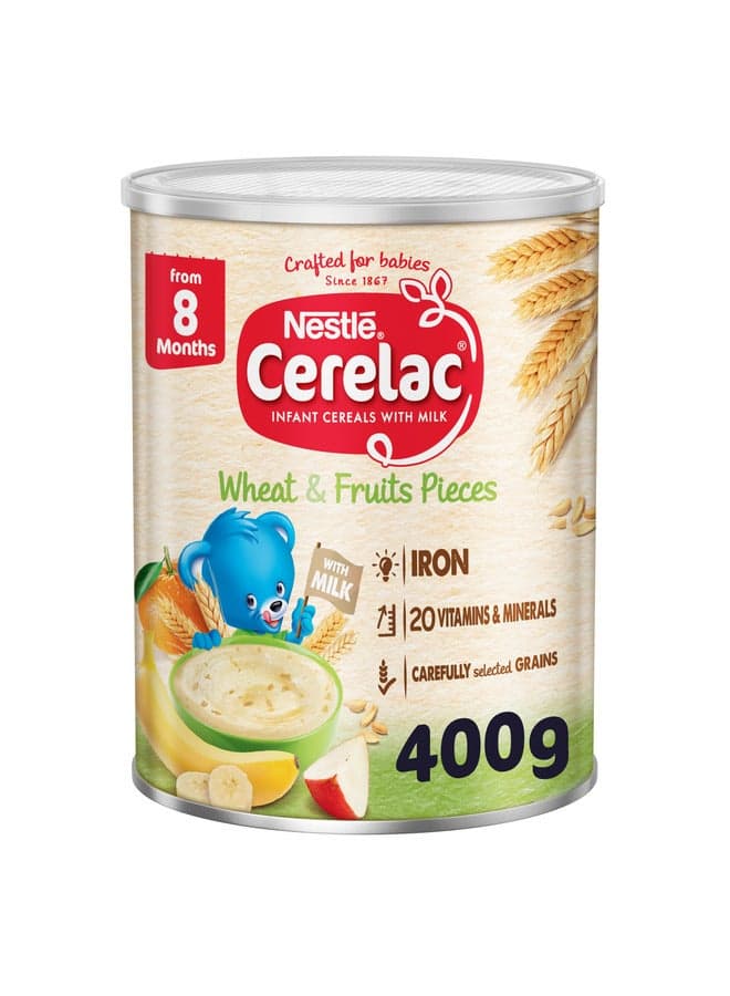 Cerelac Infant Cereal Tin With Wheat And Fruits Pieces 400grams