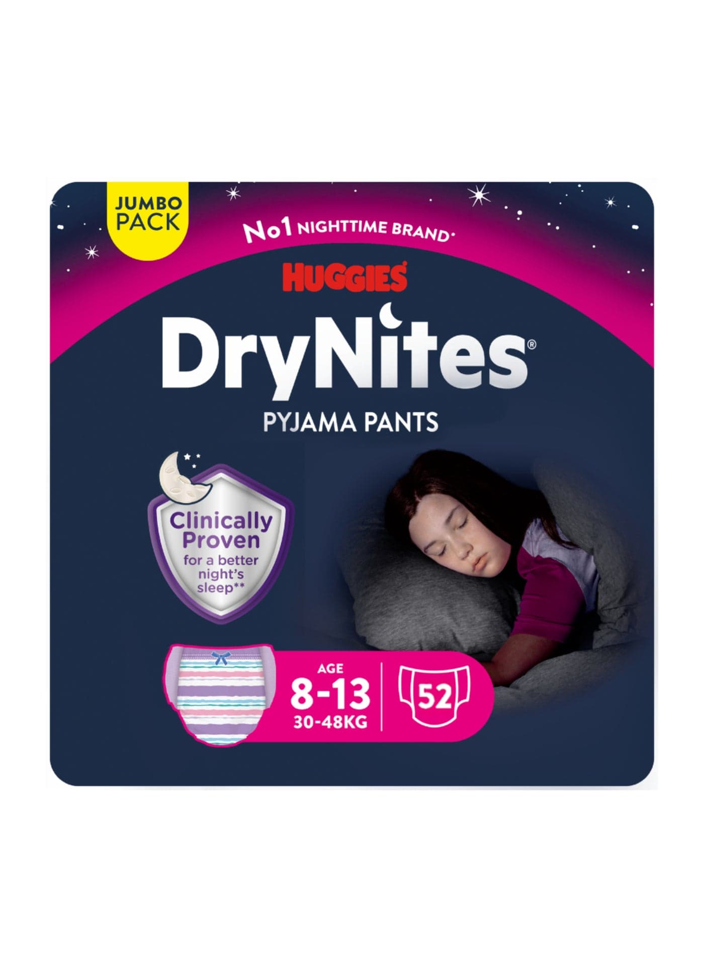DryNites Bed Wetting Pants, 8-13 years, Girls, 27-57 kg, Jumbo Pack, 52 Pants