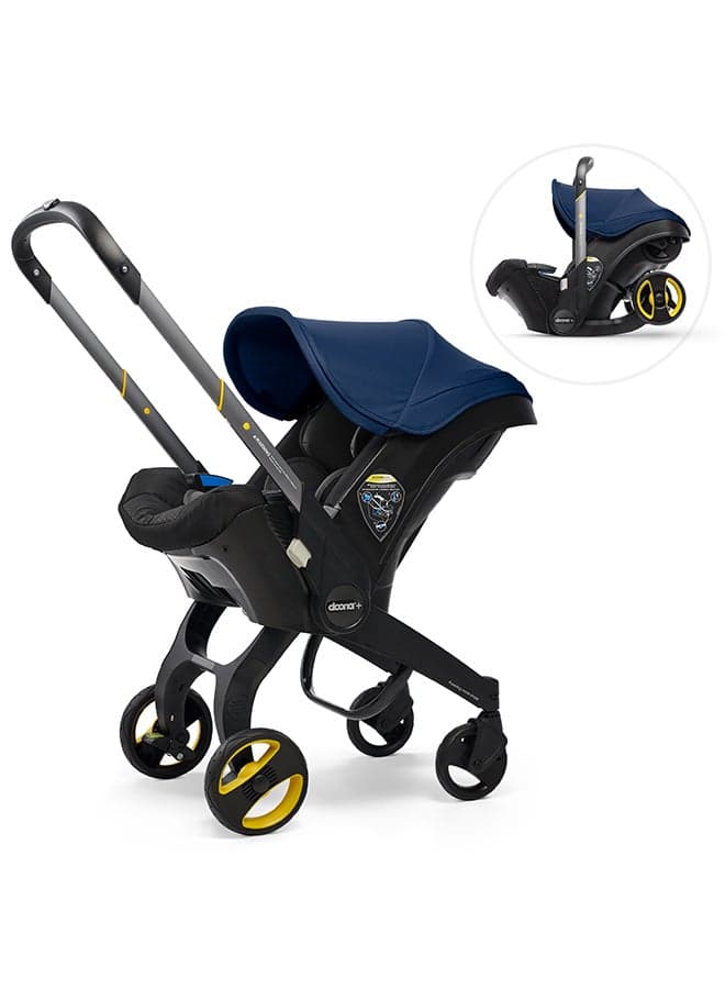Doona+ Baby Car Seat and Travel Stroller, Convertible 0+ Infant Car Seat and Pram Combo, 5-Point Harness, Ergonomic Pushchair and Travel System, Royal Blue, ISOFIX Base Sold Separately