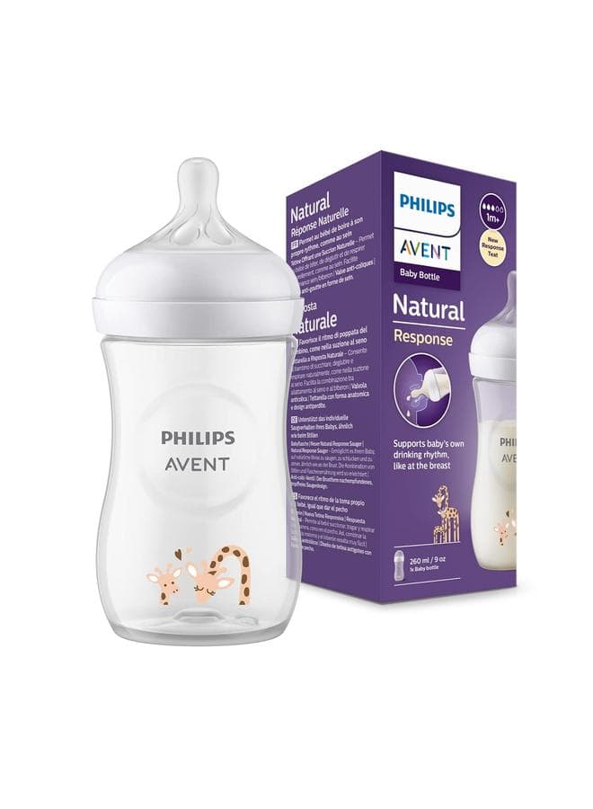 Natural Response Baby Feeding Bottle 260Ml | Giraffe Design | Ideal for 1 months+ | No.1 Brand Recommended By Moms Worldwide |Natural Response Technology Mimics Breastfeeding | Uniquely Designed Nipple Releases Milk Only When Baby Drinks