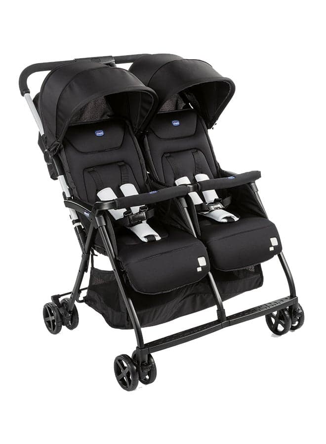 Ohlala Twin Stroller 0M+, Reclining In Aluminum Frame With One Hand Folding, Ultra-Light Only 8 Kg, Maximum Weight Recommendation 15kg, Black Night