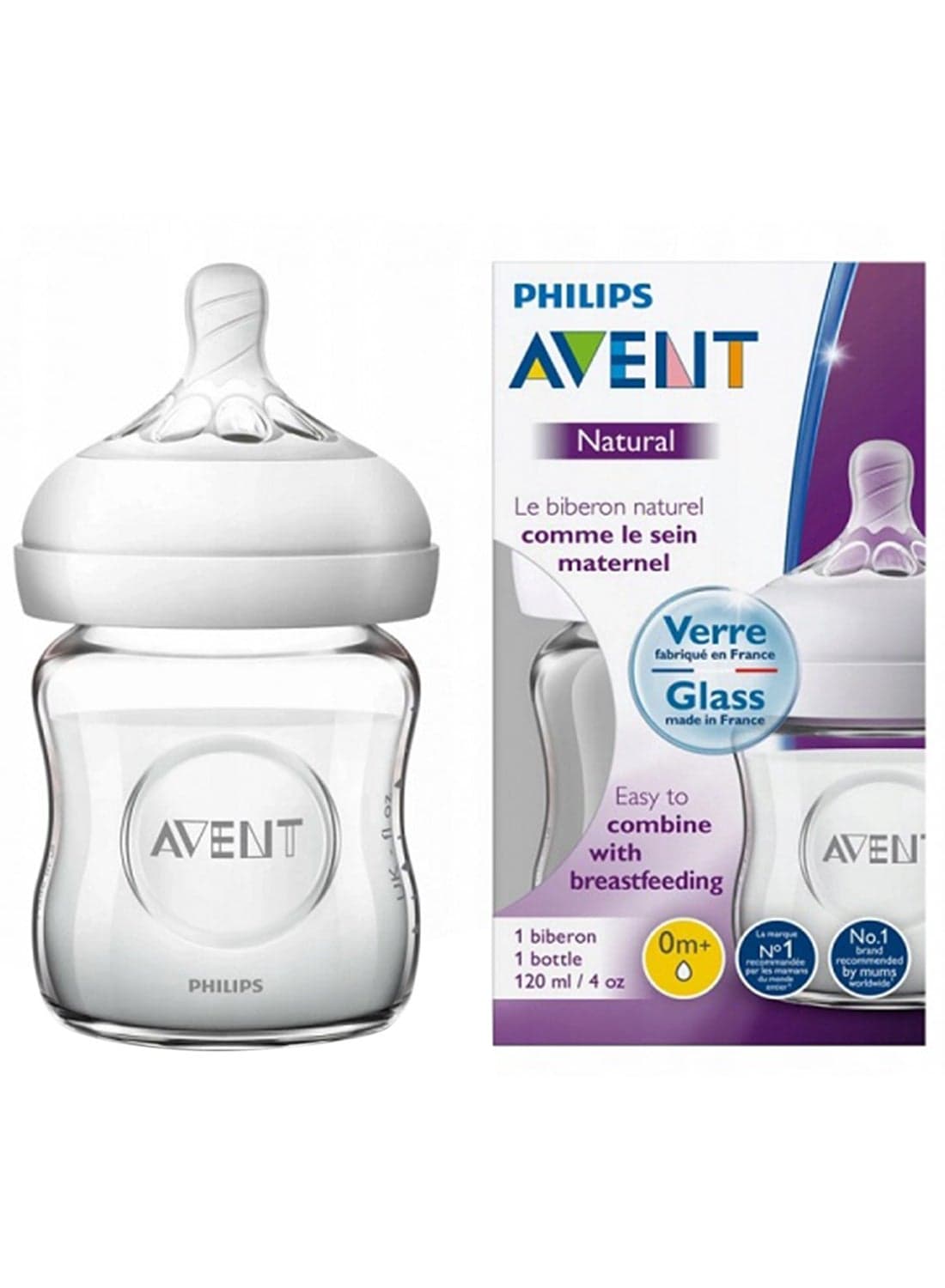 Natural 2.0 Feeding Training Bottle Glass 0M+, 120ml - Clear