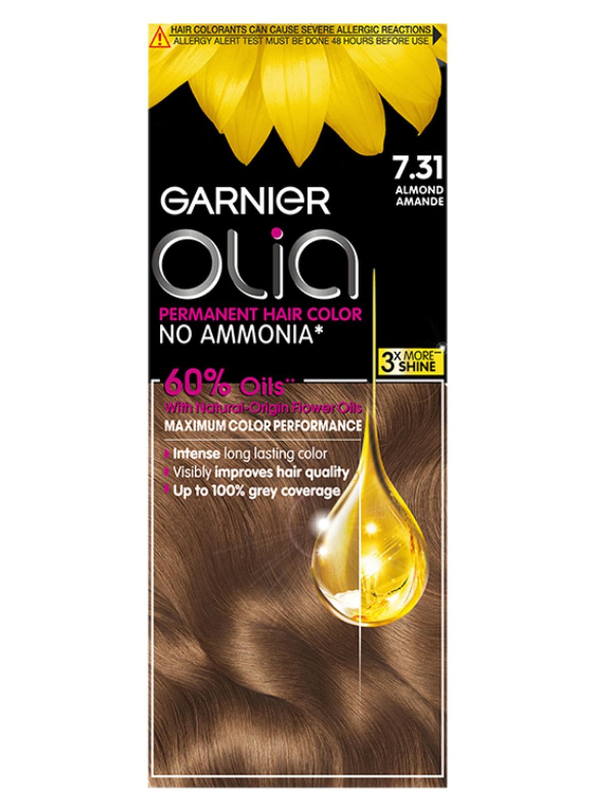 Olia No Ammonia Permanent Brilliant Color 60% Oil-Rich Permanent Hair Color 7.31 Almond 50g 50g 12ml