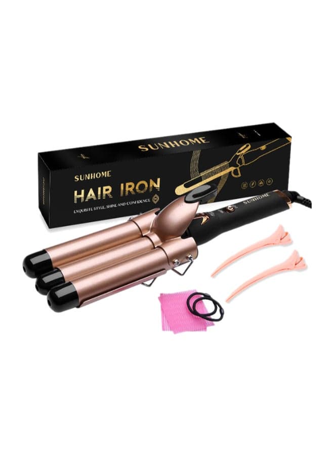 3-Barrel Hair Styling And Curling Iron Kit Gold/Black 350ml