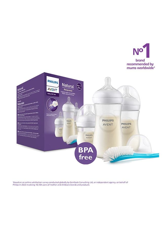 Natural Response Baby Feeding Bottle Set| 3 Bottles With Brush | No.1 Brand Recommended By Moms Worldwide |Natural Response Technology Mimics Breastfeeding | Uniquely Designed Nipple Releases Milk Only When Baby Drinks