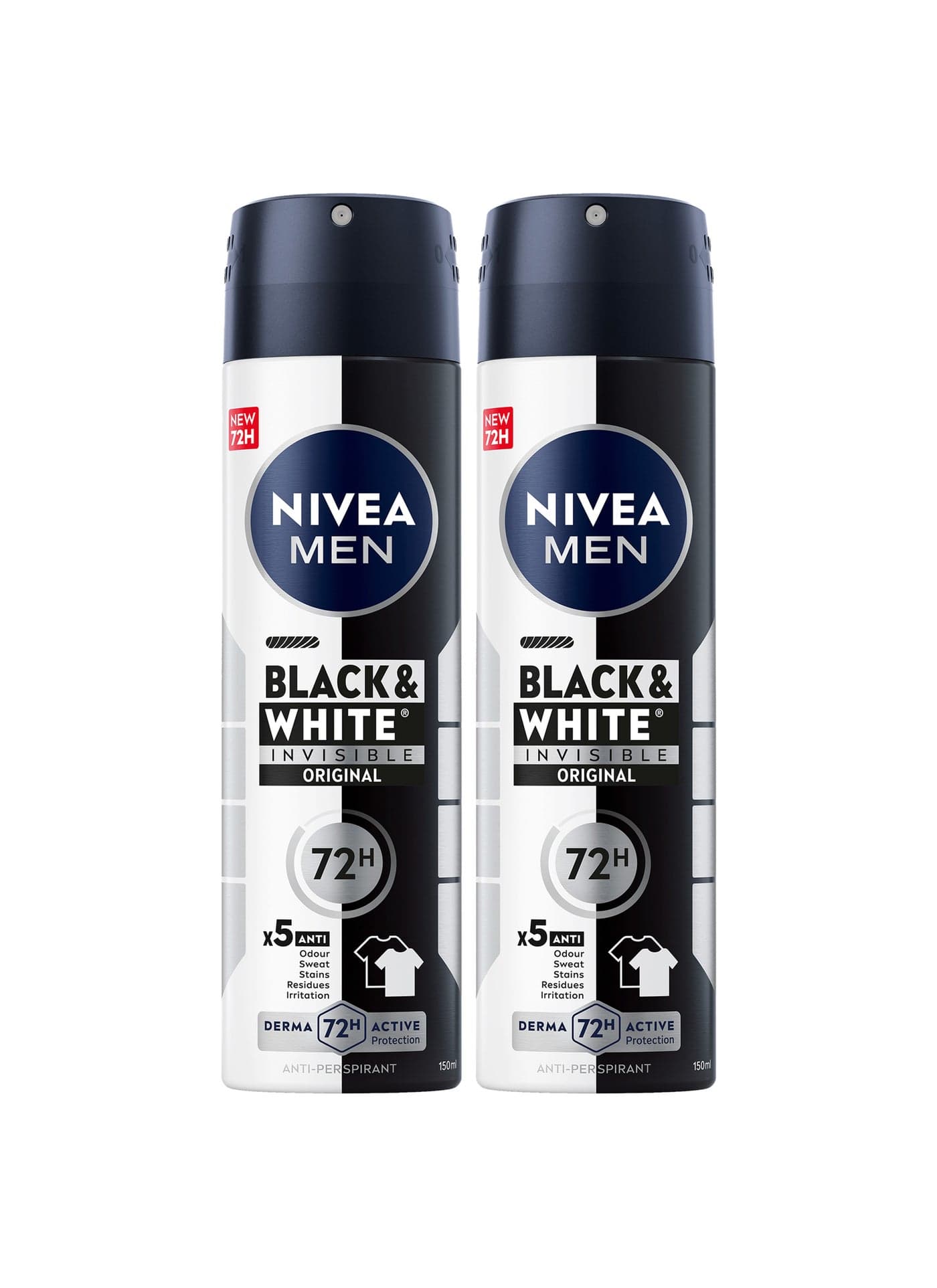 Pack Of 2 Men Black And White Invisible Original Antiperspirant Spray Black & White 150ml