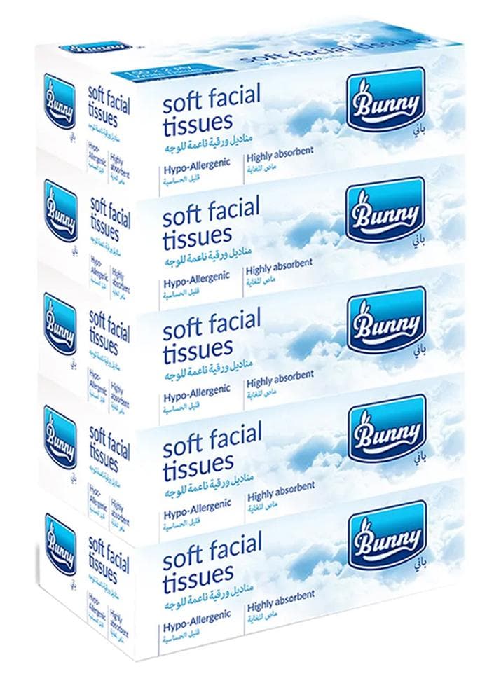 Facial Tissues, 2 Ply, 150 Piece, Pack Of 5 White