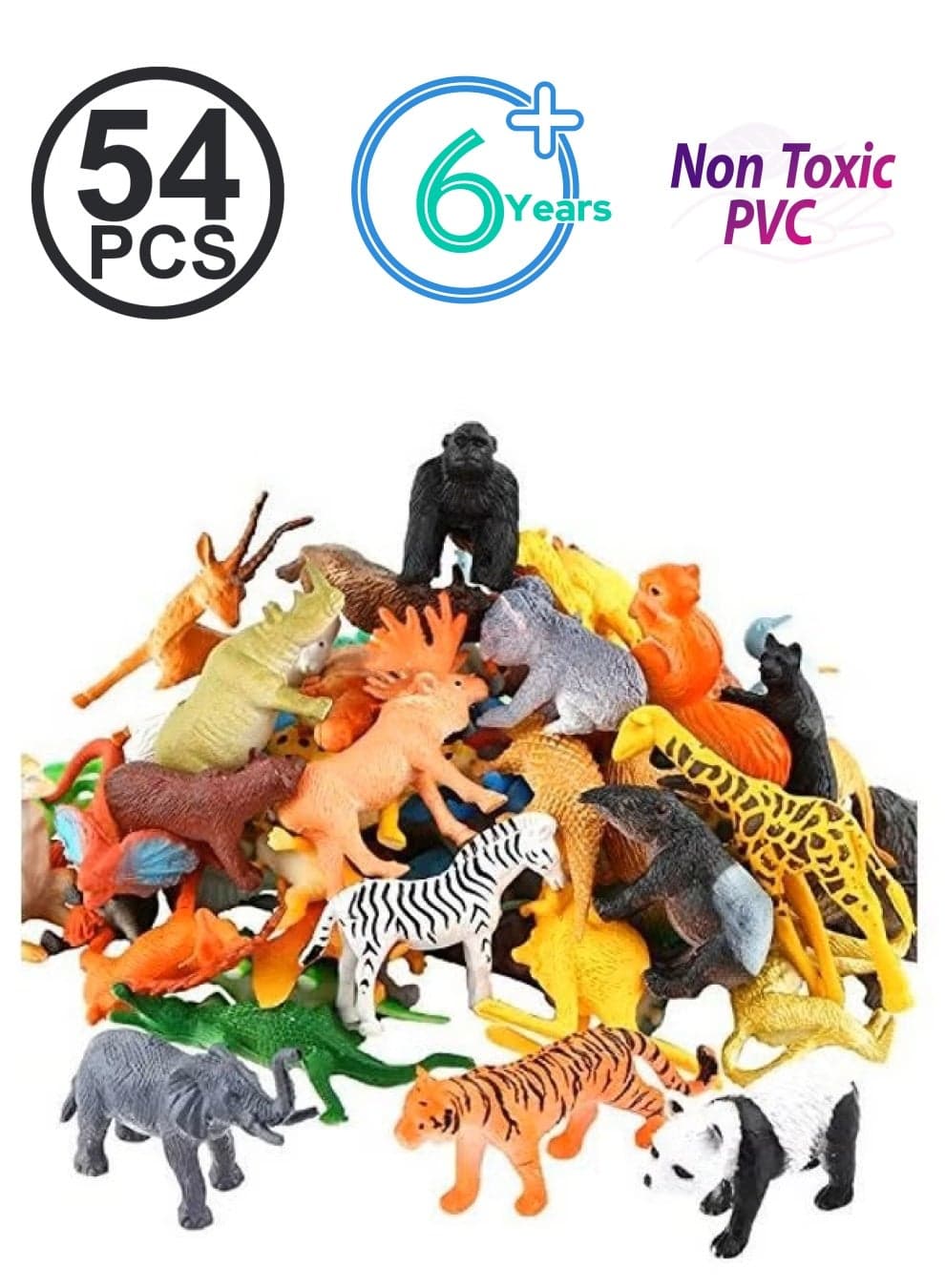 54-Piece Mini Jungle Animals Toys Set 1.9X9.7X4.3inch