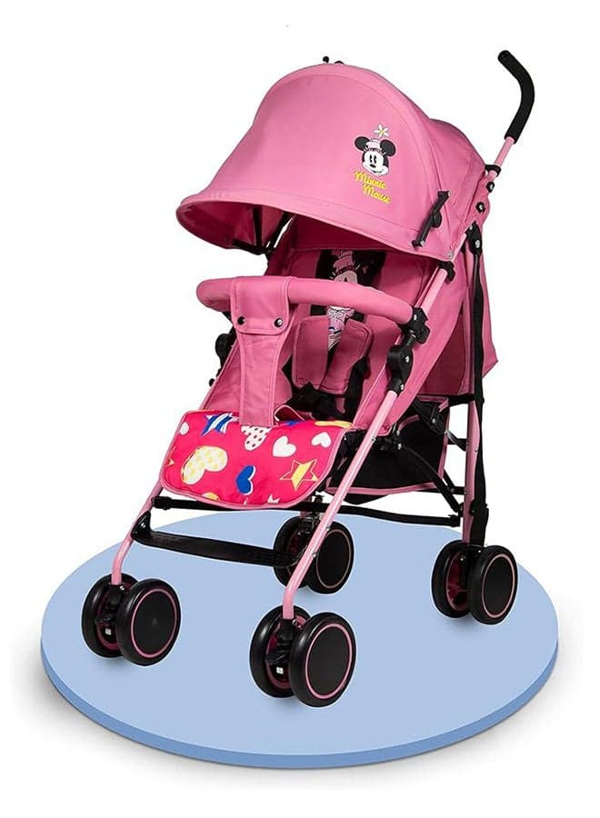 Minnie Mouse Lightweight Adventure Stroller + Storage Cabin 0-36 Months, Compact Design, Shoulder Strap, Adjustable Reclining Seat And More - Pink