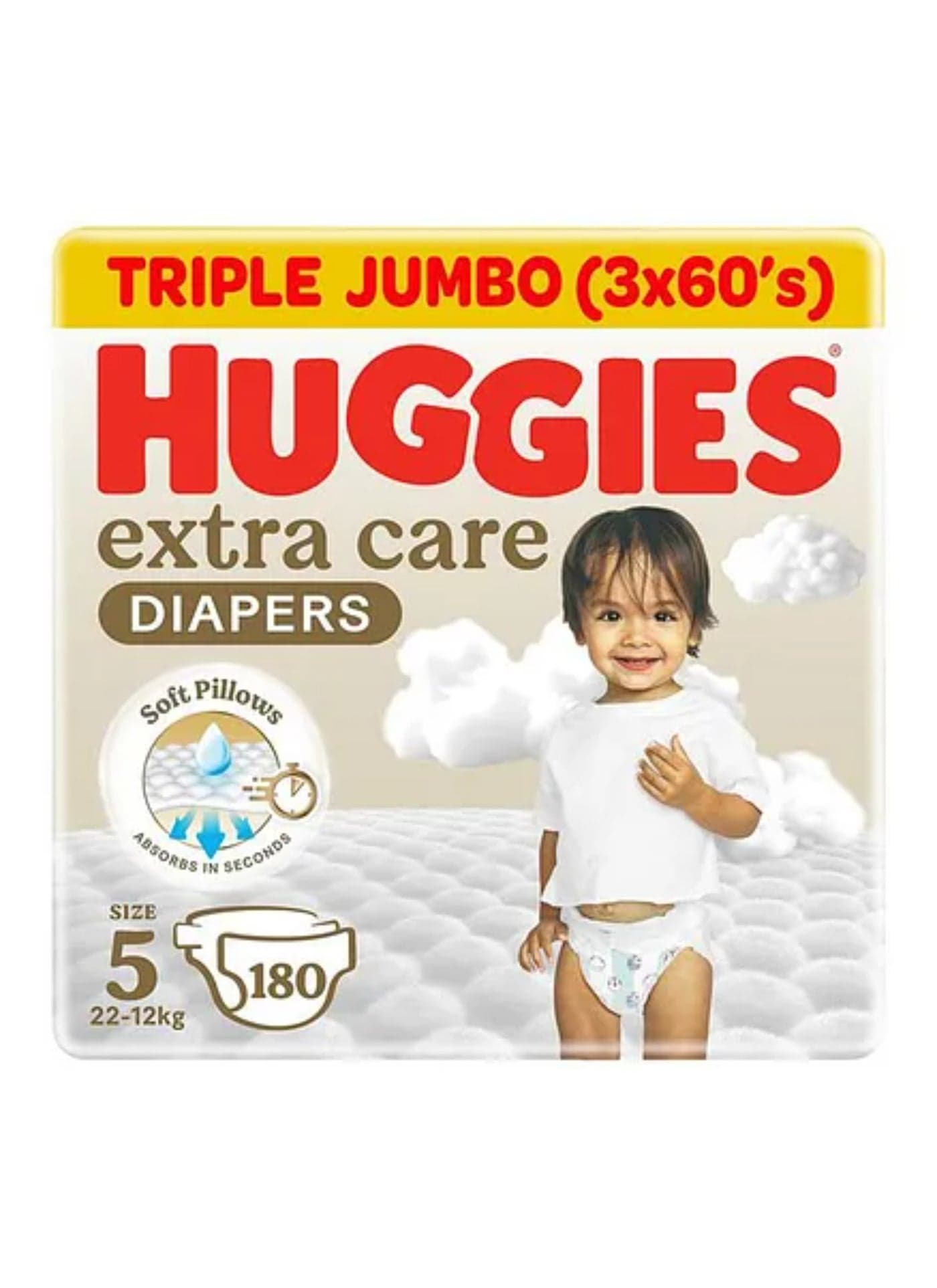 Extra Care Baby Diapers, Size 5, 12 - 22 Kg, 180 Count (60 x 3) - Mega Pack, Gental Skin Care, Dermatologist Approved