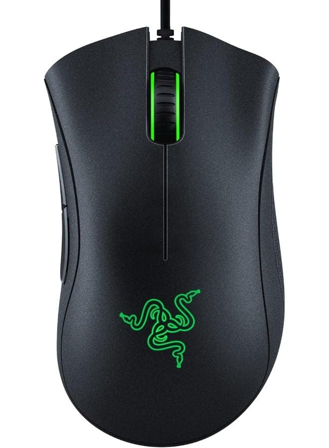 Razer DeathAdder Essential Gaming Mouse – 6400 DPI Optical Sensor, Ergonomic Right-Handed Design, 5 Programmable Buttons, Razer Mechanical Switches, Wired, Green LED, Durable 10M Clicks, Black | RZ01-03850100-R3M1