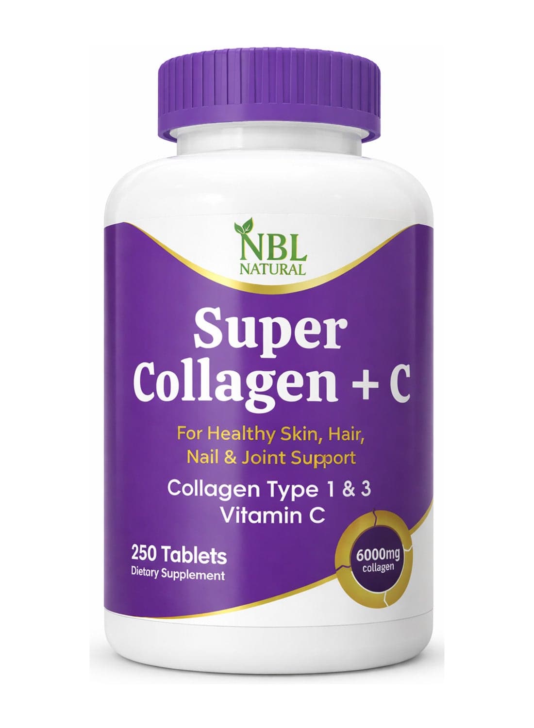 Super Collagen With Vitamin C for Hair, Skin, Nails & Joints – 6000MG - 250 Tablets
