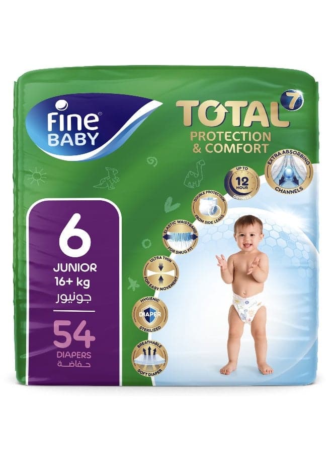 Fine Baby Total 7 Diapers, Size 6 Junior (15 kg+), 54 Count – Soft, Absorbent & Leak Proof Baby Diapers