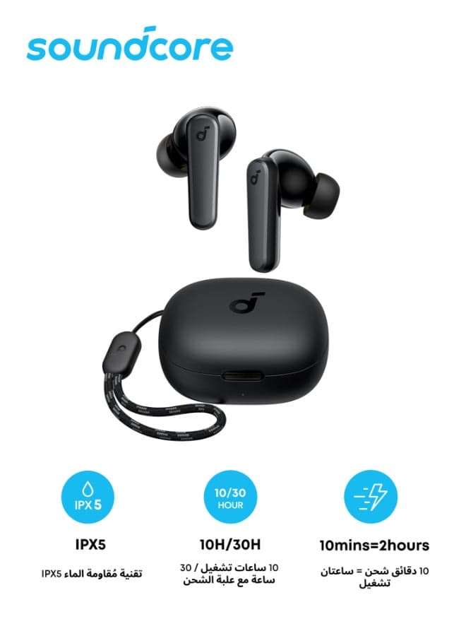 P20i Bluetooth Earphones, 10mm Drivers with Big Bass True Wireless Earbuds, 30H Playtime, IPX5, 2 Mics for AI Clear Calls, 22 Preset EQs, Customization via App Black