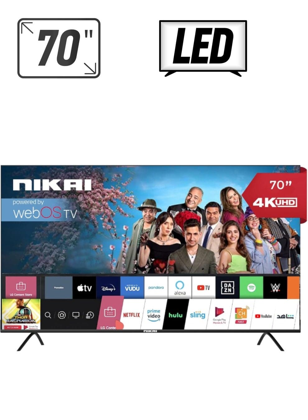 70 Inch Smart TV, 4K Ultra HDR, LED WebOS Platinum Series, 60Hz, Magic Remote, Cinema Screen Design, Dolby Audio, Smart Voice Control, Apps YouTube, Netflix, Amazon Prime, Model Year 2023, 2 Year Warranty - NIK70MEU4STN Black