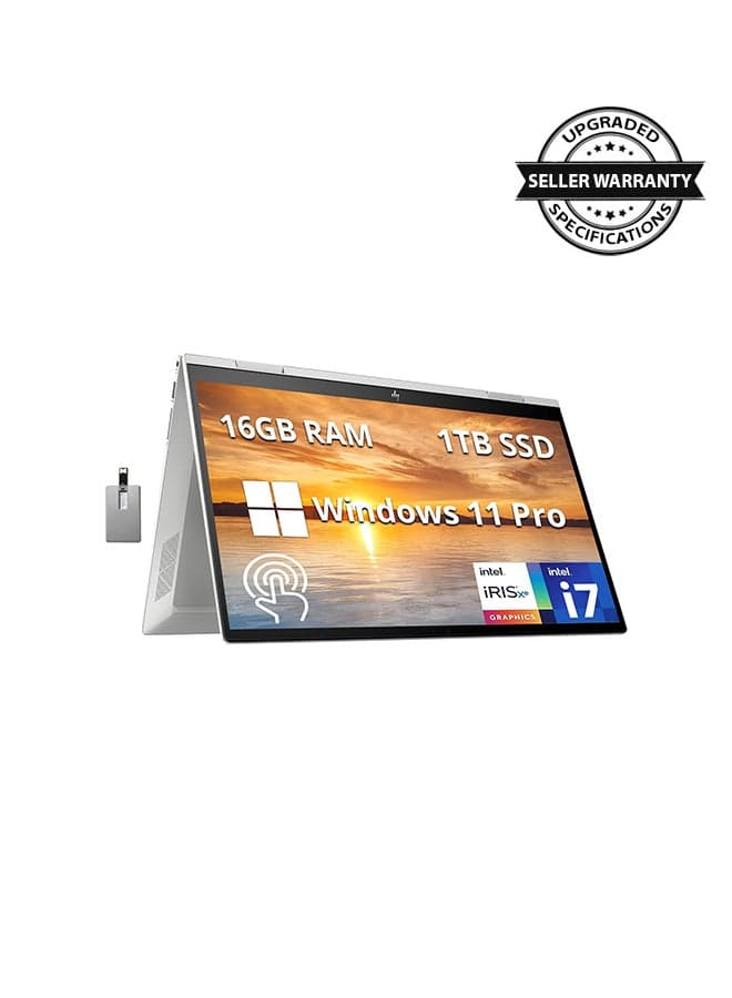 (Upgraded Version) Envy X360 2-in-1 Laptop With 15.6-Inch FHD Touchscreen Display, Core i7 1255U Processor/16GB RAM/1TB PCIe SSD/Intel Iris Xe Graphics/Windows 11 Pro + 32GB Hotface USB Card English Silver