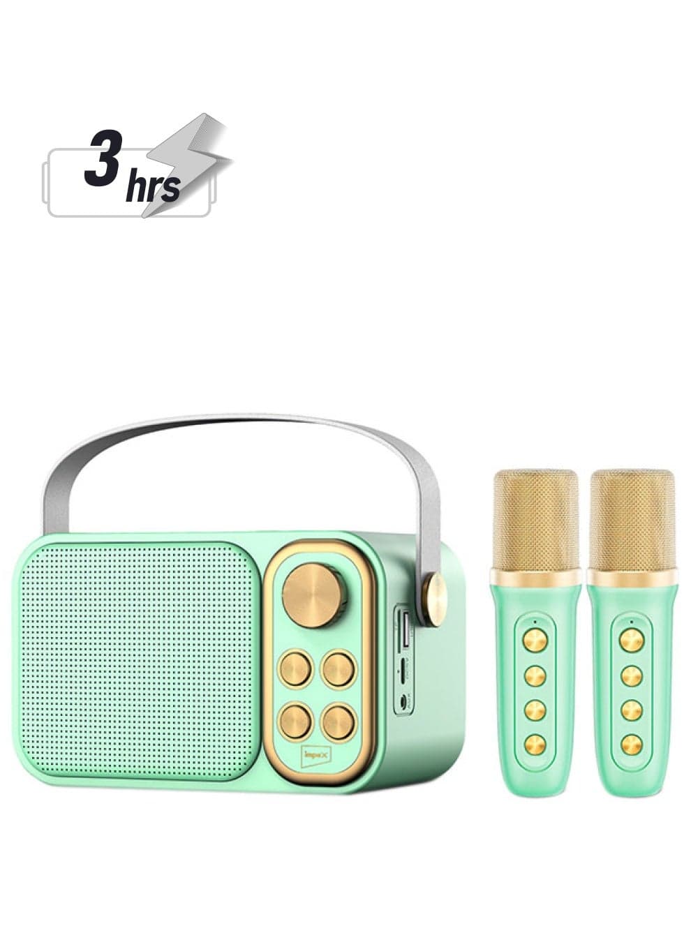 Portable Bluetooth speaker Karaoke Speaker with Wireless Mic & Voice Modulation, Audio and Music Entertainment, Song Player Music Player, 10W Sound Output, FM/USB/TF/Bluetooth, Type-C Charging, 1500mAh Battery, 2-Year Warranty - KM 1302, Green & Gold Green & Gold
