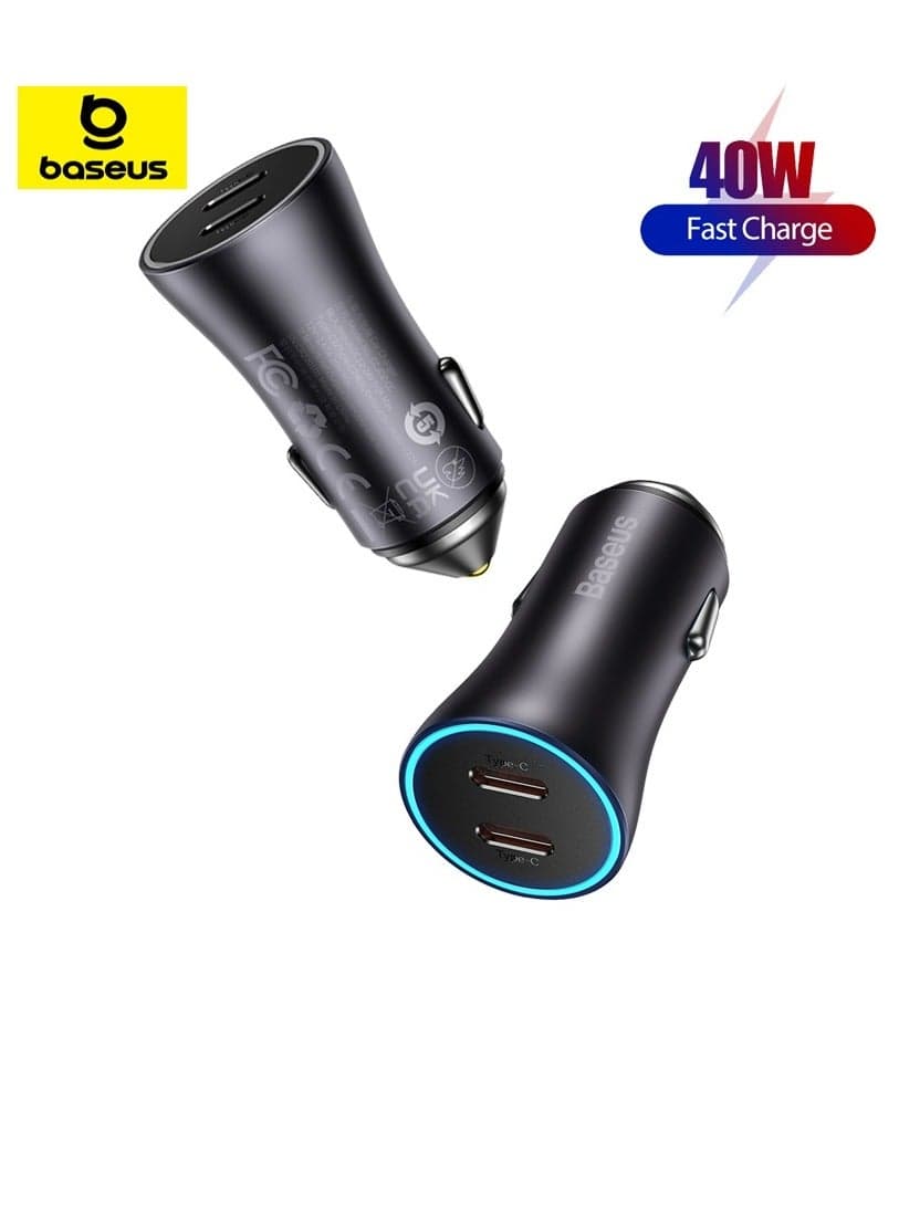 Fast Car Charger PD 40W Dual USB C Ports Fast Charging Car Power Adapter For iPhone 15 Pro/15 Pro Max/15/14/13/12/11, Samsung Galaxy S23/22/21, iPad Pro/Air, Huawei, Xiaomi, Oneplus 11 Pro And More Dark Grey