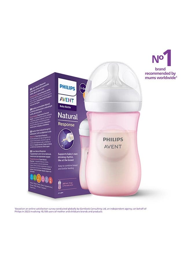 Natural Response Baby Feeding Bottle 260Ml| Pink Color | No.1 Brand Recommended By Moms Worldwide |Natural Response Technology Mimics Breastfeeding | Uniquely Designed Nipple Releases Milk Only When Baby Drinks