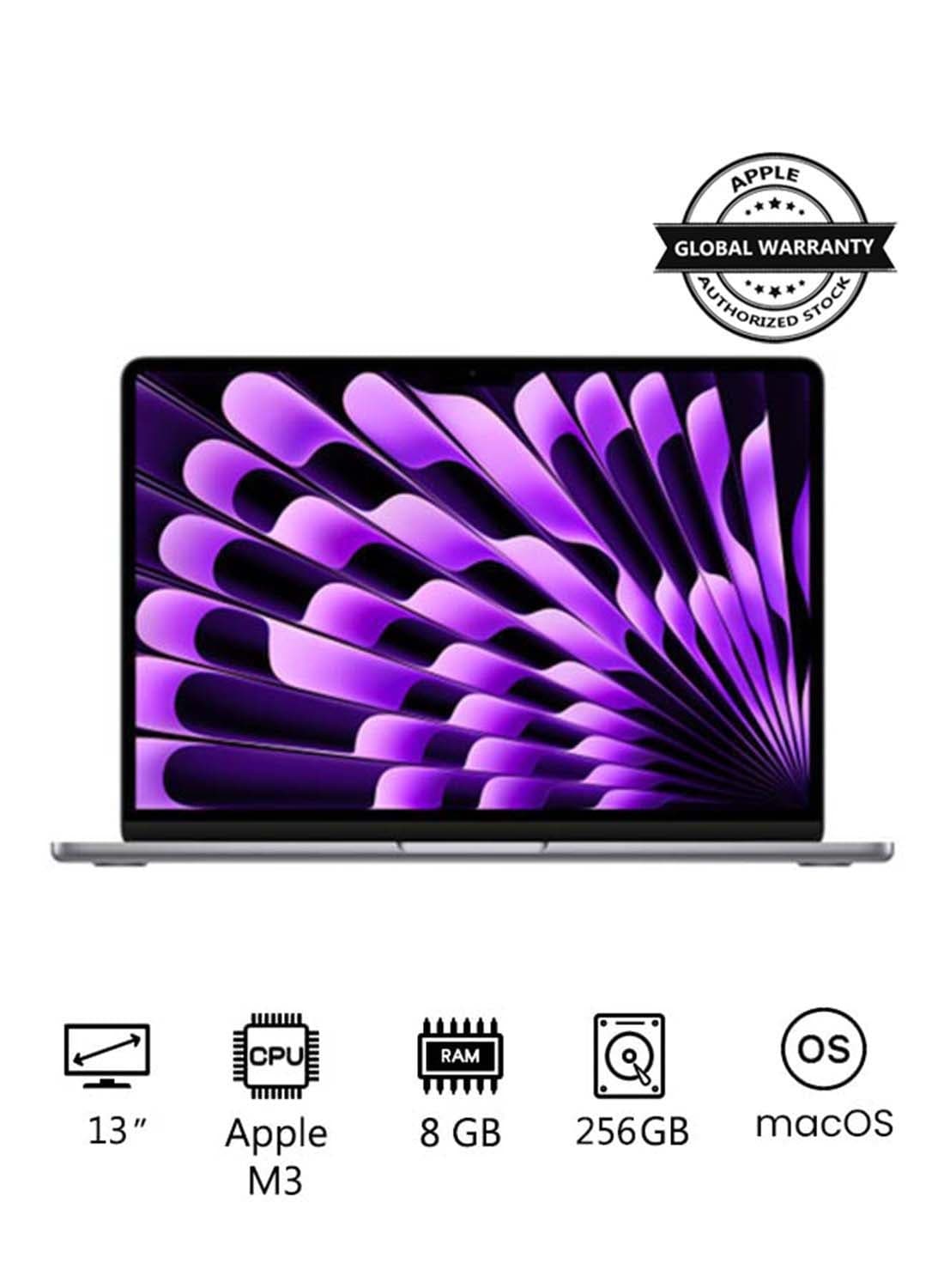 MacBook Air MRXN3 | 13 Inch Display | Apple M3 Chip | 8-Core CPU and 10-Core GPU | 8GB RAM | 256GB SSD | macOS | English And Arabic Keyboard | Space Grey