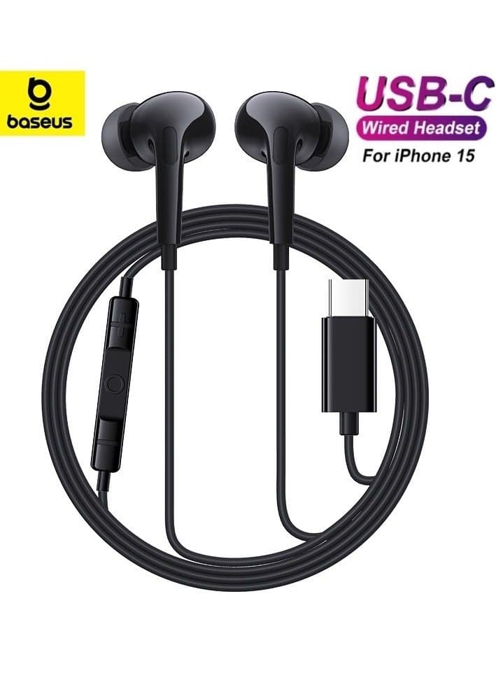 USB-C In-Ear Earphone Wired with Hi-Fi Stereo Sound, Deep Bass, Noise Isolation, Ergonomic Comfortable Fit, HD Microphone, Inline 3-Button Remote Control, Durable TPE Cable, Compatible with iPhone 16/15 Series, Samsung Galaxy S25/S24/S23, iPad Pro, MacBook, Google Pixel & More (Black) Black