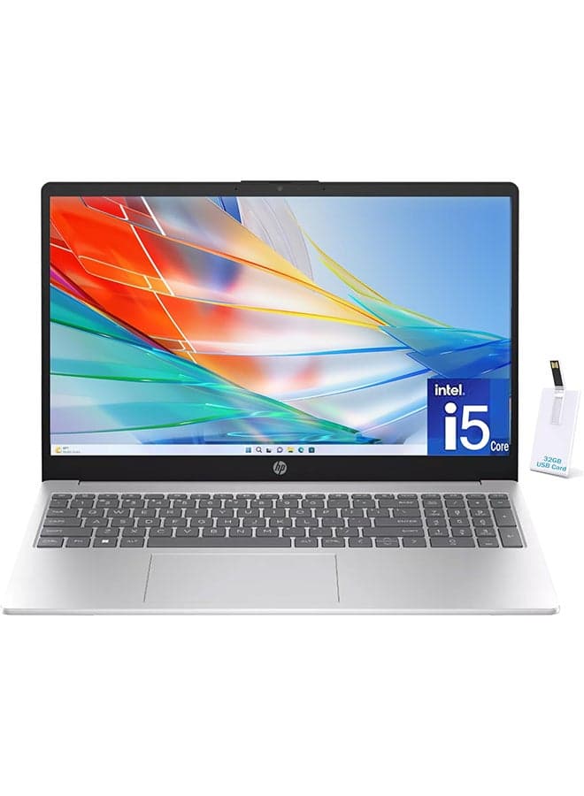 (Upgraded Version) Laptop With 15.6-Inch Display, Core i5-1335U Processor/16GB RAM/512GB SSD/Intel Iris XE Graphics/Windows 11 Home + 32GB USB FLASH English silver