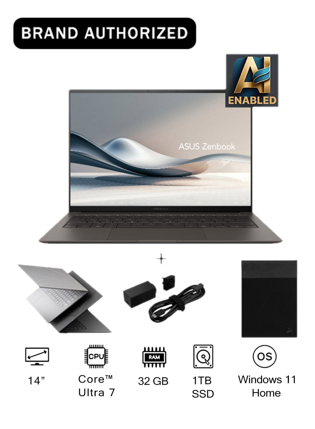 Zenbook S 14 OLED Laptop With 14-Inch Display, Ultra 7-258V Processor (Lunar Lake)/NPU upto 47 TOPS/32GB RAM/1TB SSD/Intel Arc Graphics/Windows 11 Home English/Arabic Zumaia Grey