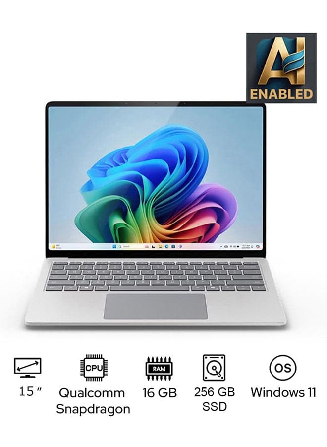 Surface Laptop 7 Copilot+ PC Laptop With 15-Inch Display, Qualcomm Snapdragon X Elite Processor/16GB RAM/256GB SSD/Qualcomm Adreno Graphics/Windows 11 English/Arabic PLATINUM