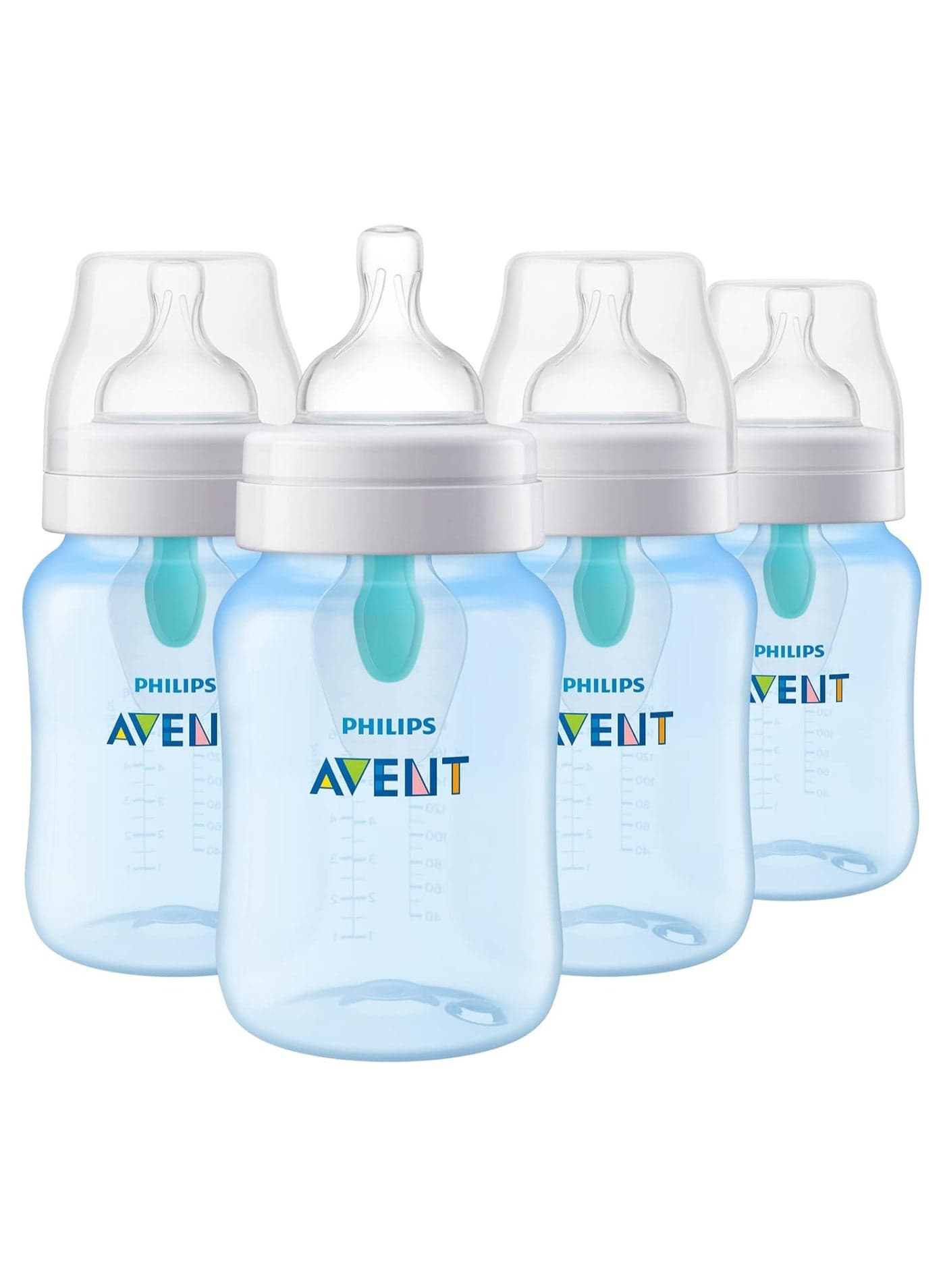 Pack Of 4 Anti Colic Bottle With Air Free Vent, Flow 2 Nipple, 1M+, 9oz/260ml, Blue