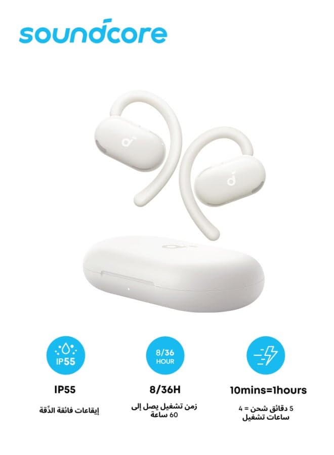 V20i by Anker Open-Ear Headphones, Adjustable Ear Hooks, Ultra-Comfort, Snug Fit, Powerful Sound, Clear Calls, IP55, LED Lights, 8H-36H Playtime, Bluetooth 5.4 Earbuds, Multipoint Connection White