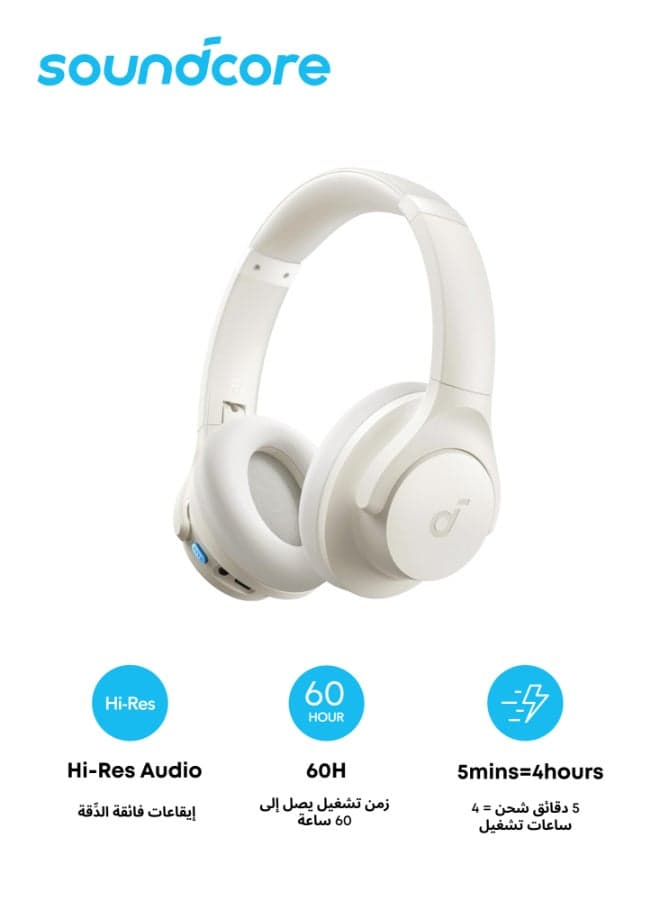 Q11i Wireless Over-Ear Bluetooth Headphones by Anker, Deep Bass, 60H Playtime, Hi-Res Audio, Detachable Ear Cushions, Multipoint Connection White White