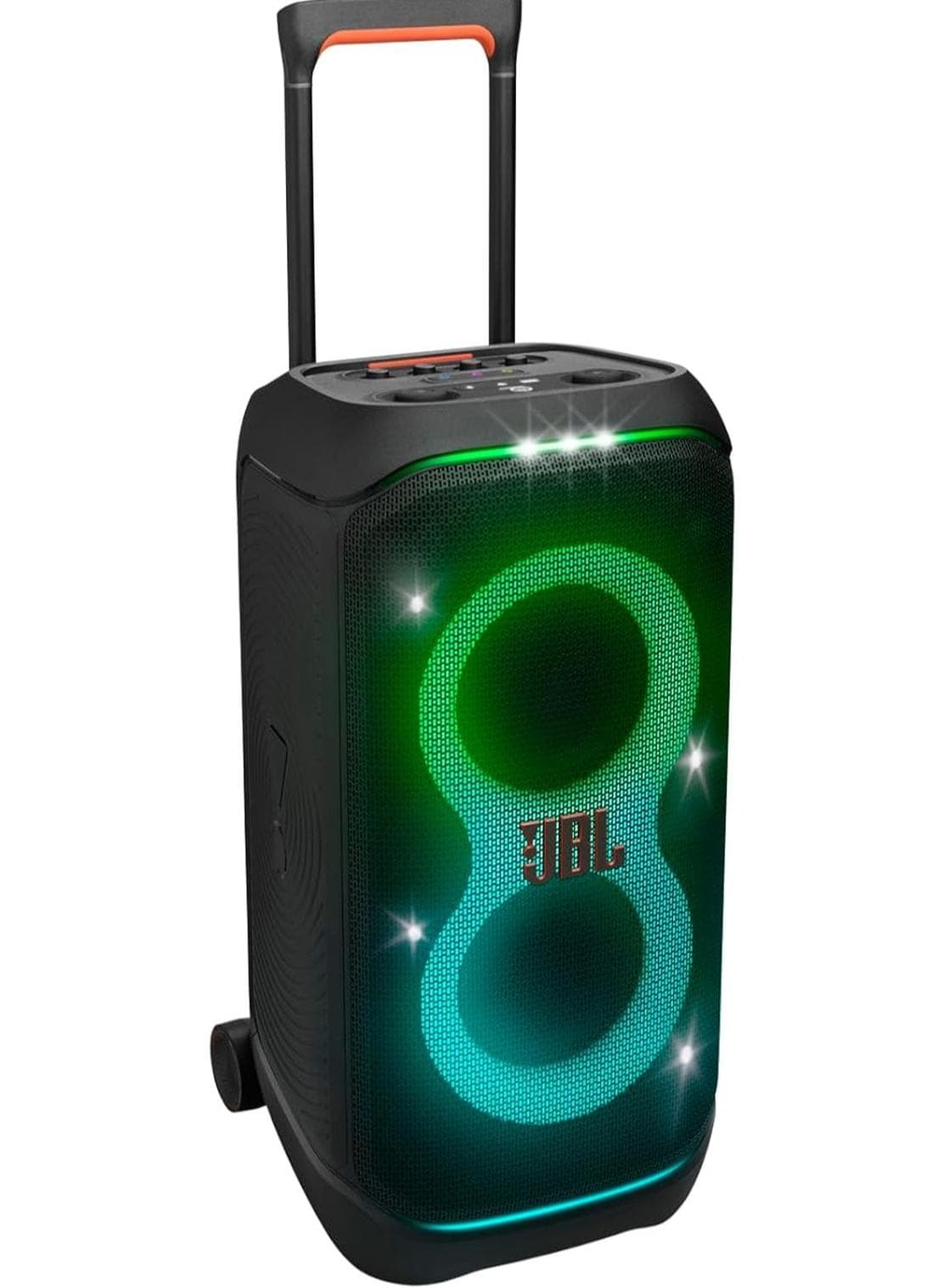 JBL PartyBox Stage 320 Portable Bluetooth Speaker, 240W, 5.4 Bluetooth, 18 Hours Max Playing Time, Splash Proof, Dual Mic & Guitar Inputs, Multi Speaker Connection, With Wheels, Black JBL PartyBox Stage 320 black