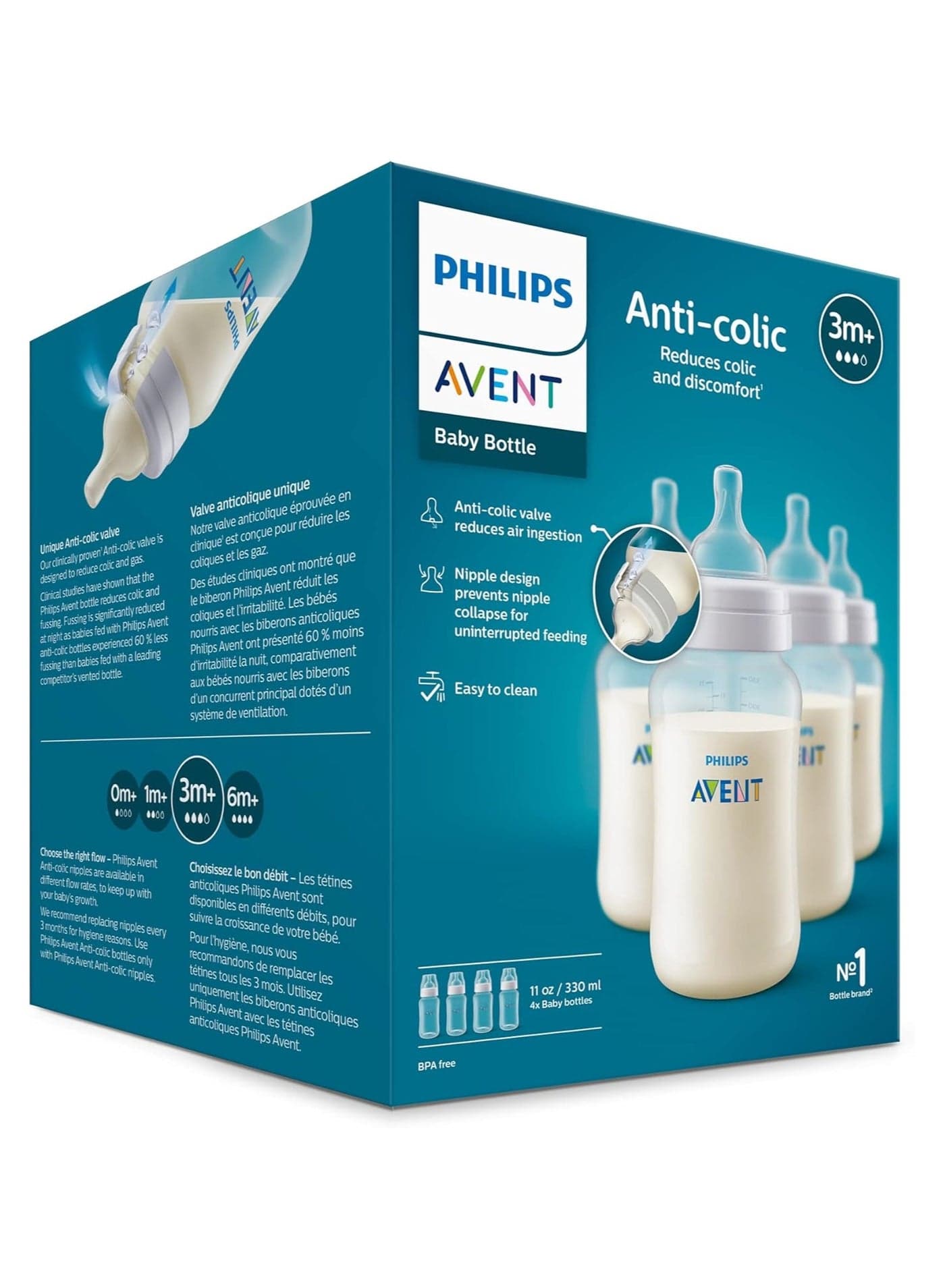 Anti Colic Baby Bottles, 330 ml, Pack of 4, Clear, 3m+