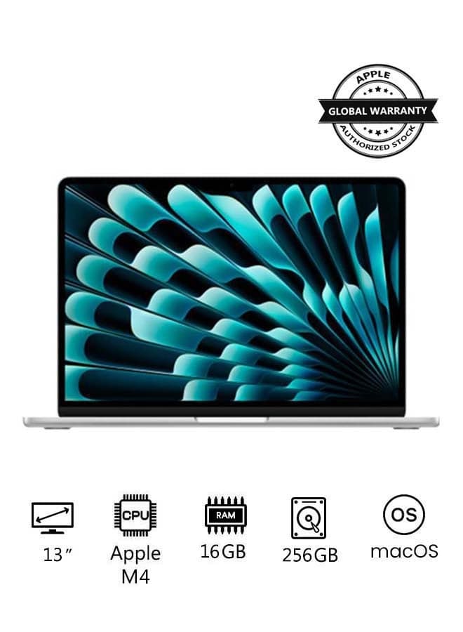 MacBook Air MW0W3 | 13 Inch Display | Apple M4 Chip | 10-Core CPU 8-Core GPU | 16GB RAM | 256GB SSD | macOS | English Keyboard | International Version | Silver