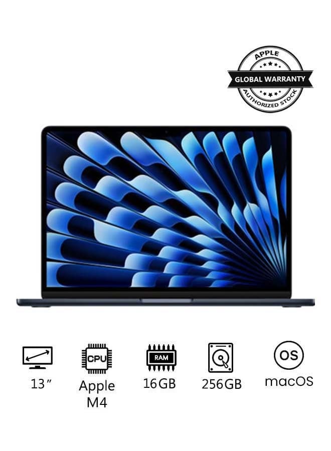 MacBook Air MW123 With 13 Inch Display, M4 Chip 10-Core CPU 8-Core GPU | 16GB RAM | 256GB SSD | macOS | English/Arabic Midnight