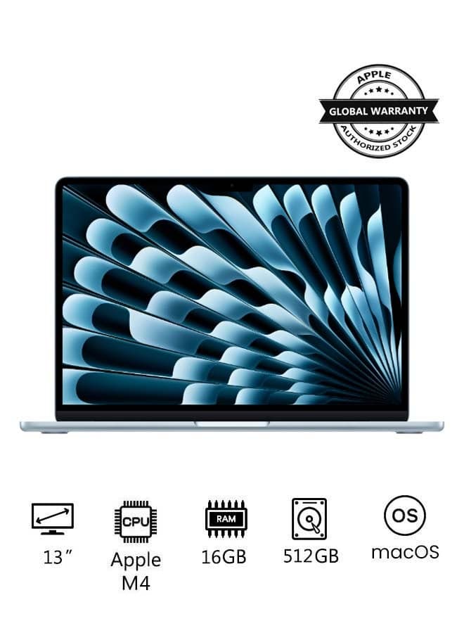 MacBook Air MC6U4 With 13 Inch Display, M4 Chip 10-Core CPU 10-Core GPU | 16GB RAM | 512GB SSD | macOS | English/Arabic Sky Blue