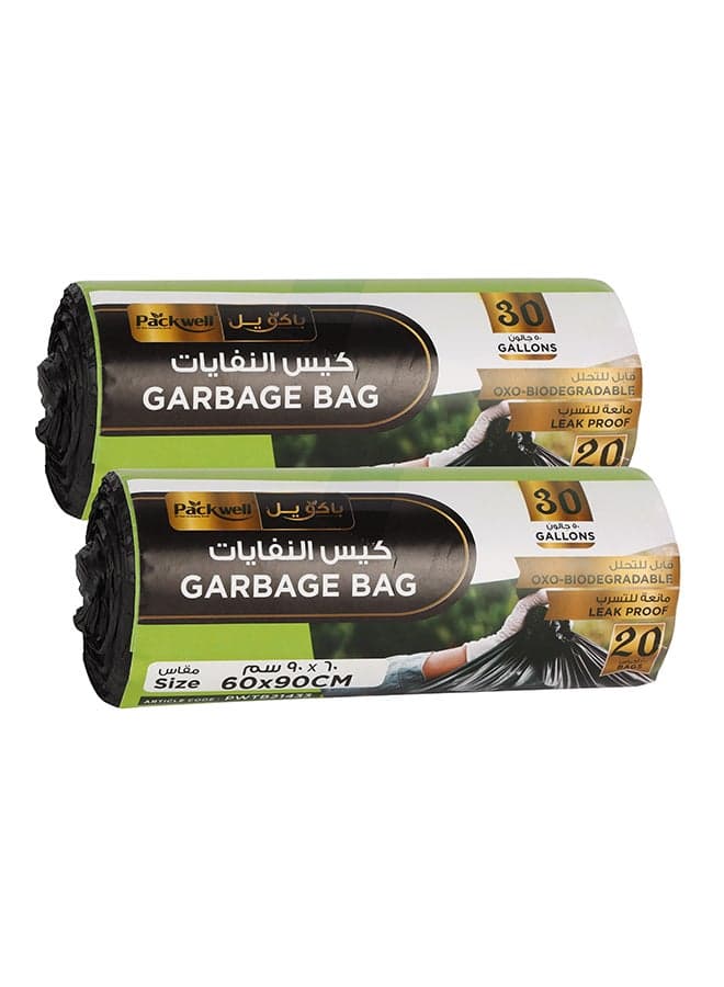Packwell Trash Bag Garbage Bag Strong & Bio-Degradable Heavy Duty Disposable Garbage 20 Pcs 60x90 cm Pack of 2 Roll Black