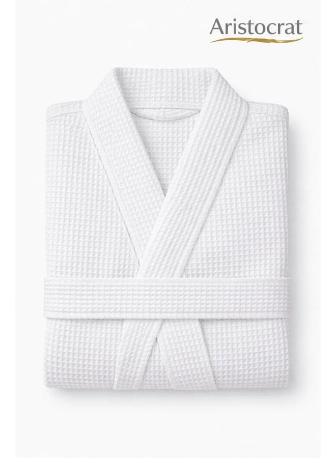 Aristocrat 100% Cotton Waffle Unisex Adult Bathrobe - Super Soft & Highly Absorbent Ideal for Everyday Use - Bath robe with Kimono collar, White White